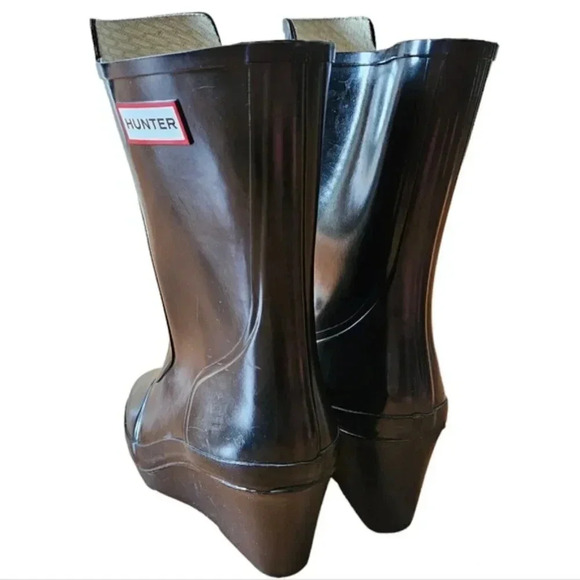 Hunter Mid Calf Gloss Zipper Wedge Waterproof Rain Boots Black Size 7. - Picture 5 of 12